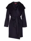 Max Mara Wool Coat With Dramatic Shawl Collar In Blue