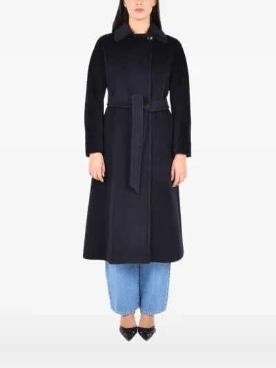Max Mara Studio Tenzone Tied-waist Long-sleeved Coat In Black