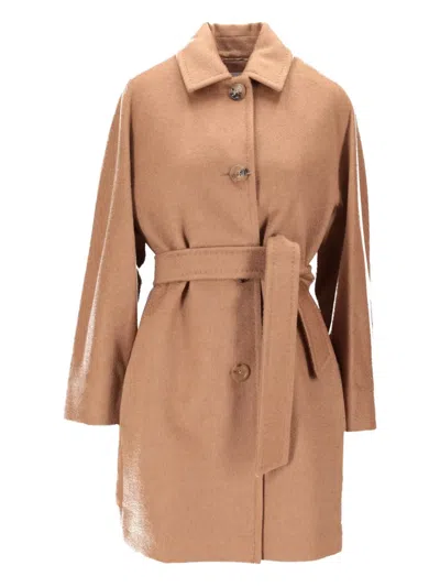 Max Mara Estella Virgin Wool Blend Belted Coat In Neutral