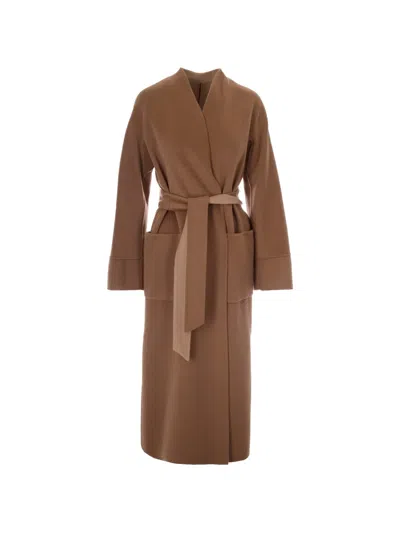 Max Mara Belted Coat In Brown