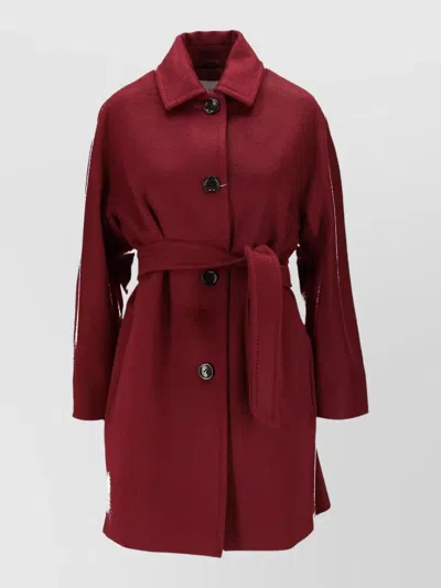 Max Mara Belted Coat Collared Neck Long Sleeves In Red