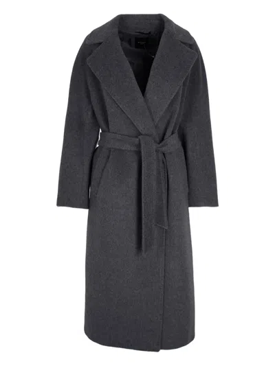 Max Mara Belted Coat In Gray