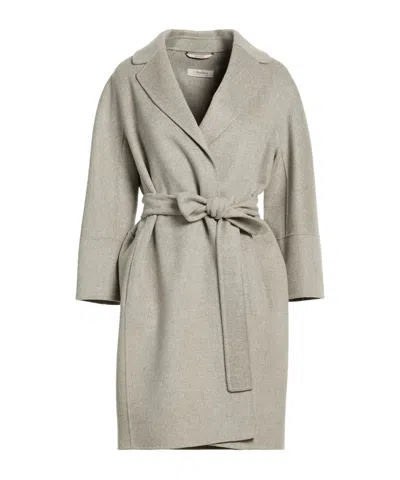 Max Mara Belted Coat In Silver