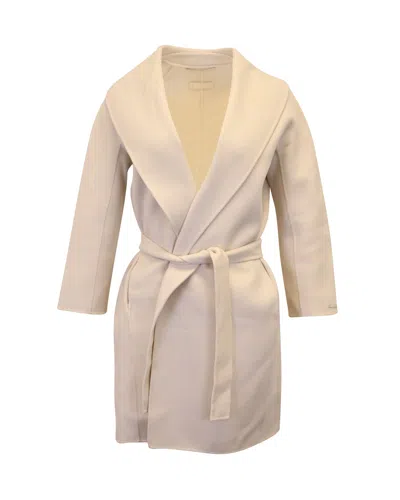 Pre-owned Max Mara Belted Coat In Cream Virgin Wool In Beige