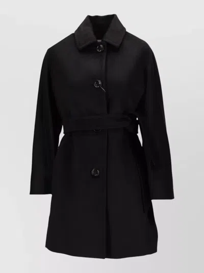 Max Mara Belted Coat Long Sleeves Collared Neck In Black
