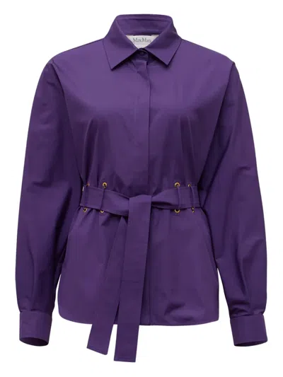 Max Mara Belted Cotton Shirt In Purple