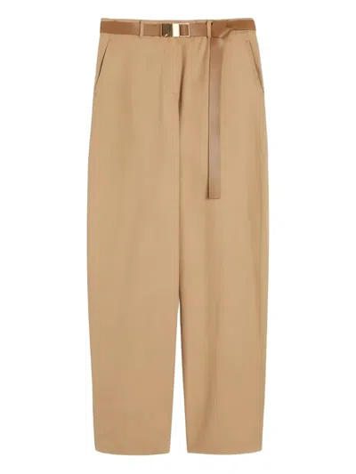 Max Mara Belted Cotton Trousers In Neutral