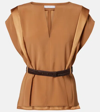 Max Mara Belted Crêpe Top In Brown