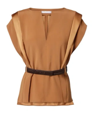 Max Mara Belted Crêpe Top In Brown