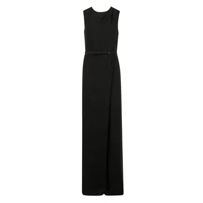 Max Mara Belted Crewneck Sleeveless Dress In Black