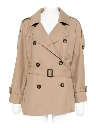 Max Mara Belted Double-breasted Coat In Neutral