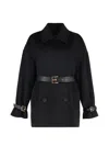 Max Mara Studio Pausa Double-breasted Virgin Wool Jacket With Waist Belt In Black