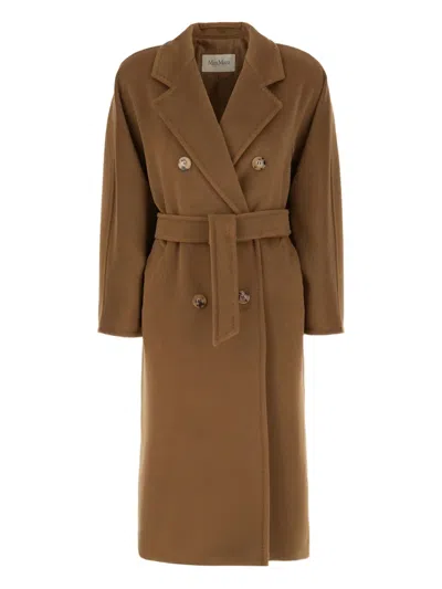 Max Mara Belted Double-breasted Coat In Brown