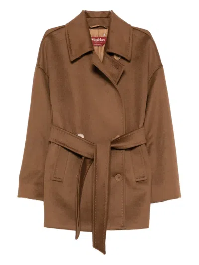 Max Mara Belted Double-breasted Coat In Brown