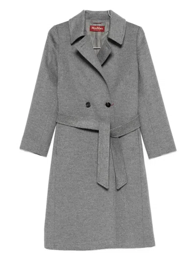 Max Mara Belted Double-breasted Coat In Gray