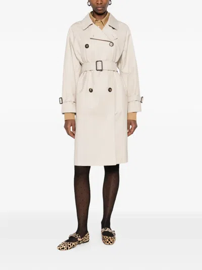 Max Mara Belted Double-breasted Coat In Neutral