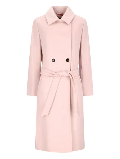 Max Mara Belted Double-breasted Coat In Pink