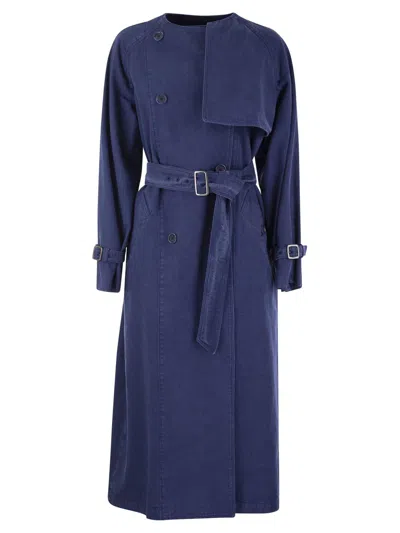 Max Mara Belted Double-breasted Trench Coat In Navy