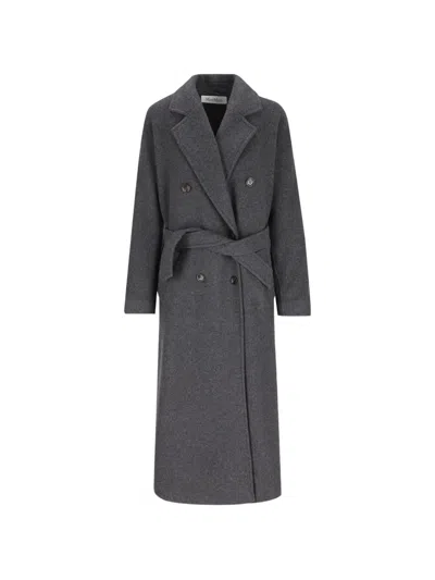 Max Mara Belted Double-breasted Coat In Gray