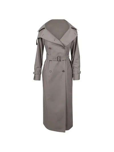 Max Mara Belted Double-breasted Trench Coat In Gray