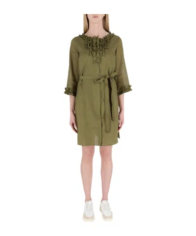 Max Mara Belted Dress In Green
