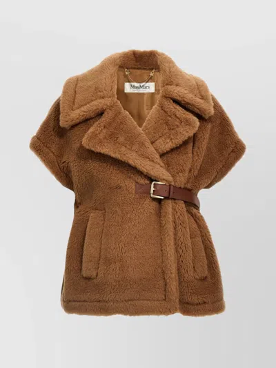 Max Mara Belted Faux Fur Cape With Buckle Detail In Brown