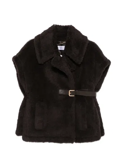 Max Mara Belted Faux-fur Gilet In Black