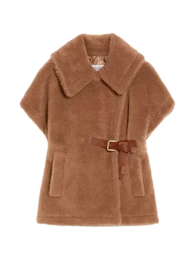 Max Mara Belted Faux-shearling Jacket In Brown