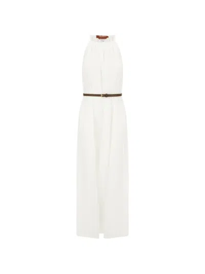 Max Mara Belted Halterneck Maxi Dress In White