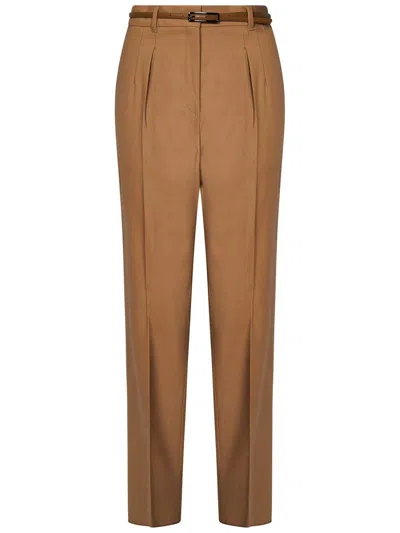 Max Mara Belted High Waist Trousers In Brown