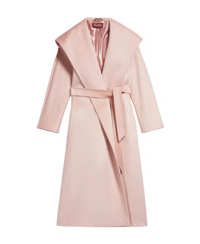 Max Mara Belted Hooded Cashmere Coat In Pink