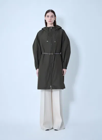 Max Mara Belted Hooded Coat In Green