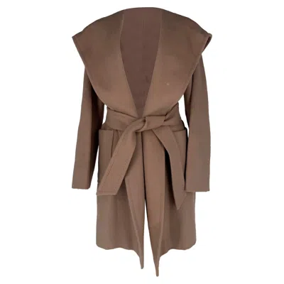 Pre-owned Max Mara Belted Hooded Coat In Beige Camel Hair