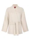 Max Mara Studio Long-sleeved Belted Coat In Neutral
