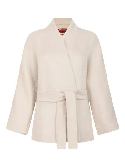 Max Mara Studio Long-sleeved Belted Coat In White