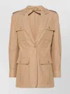 Max Mara Belted Jacket With Epaulettes And Pockets In Neutral