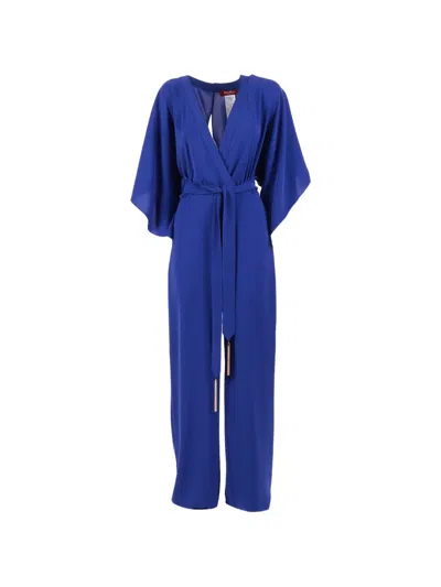 Max Mara Belted Kimono Jumpsuit In Blue