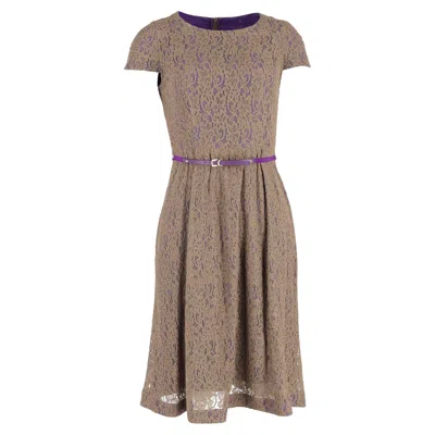 Max Mara Belted Lace Midi Dress In Brown Polyester