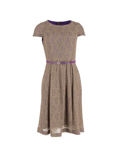 Pre-owned Max Mara Belted Lace Midi Dress In Neutral