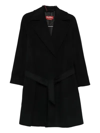 Max Mara Belted Lapels Coat In Black