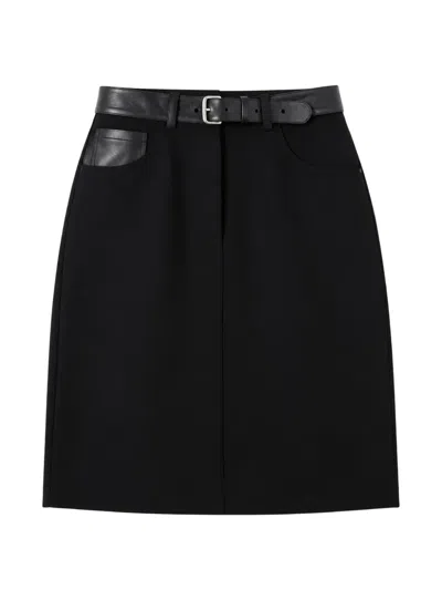 Max Mara Belted Leather-trim Mini Skirt In Black