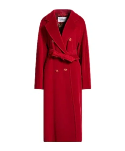 Max Mara Belted Long Coat In Red