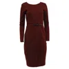 Max Mara Belted Long Sleeve Midi Dress In Brown Wool In Brown
