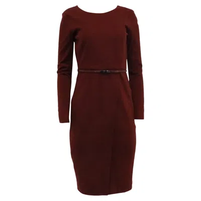 Max Mara Belted Long Sleeve Midi Dress In Brown Wool