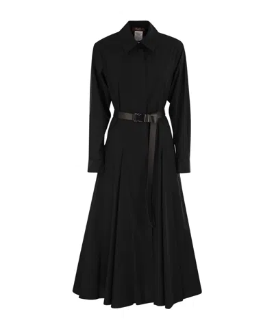 Max Mara Belted Long-sleeved Chemise Dress In Black