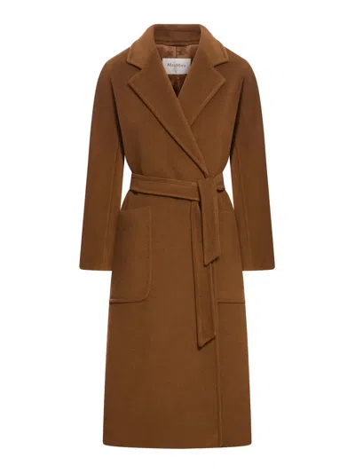 Max Mara Belted Long-sleeved Coat In Brown