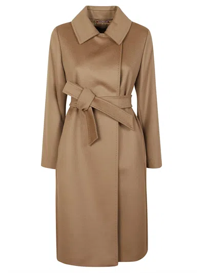 Max Mara Belted Long-sleeved Coat In Camel