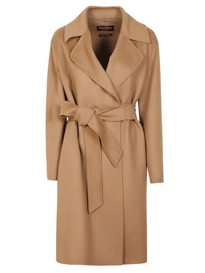 Max Mara Belted Long-sleeved Coat In Caramello