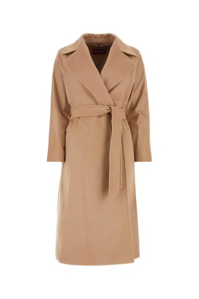 Max Mara Belted Long-sleeved Coat In Nude