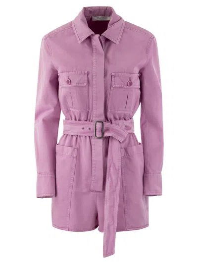 Max Mara Belted Long-sleeved Jumpsuit In Lilac